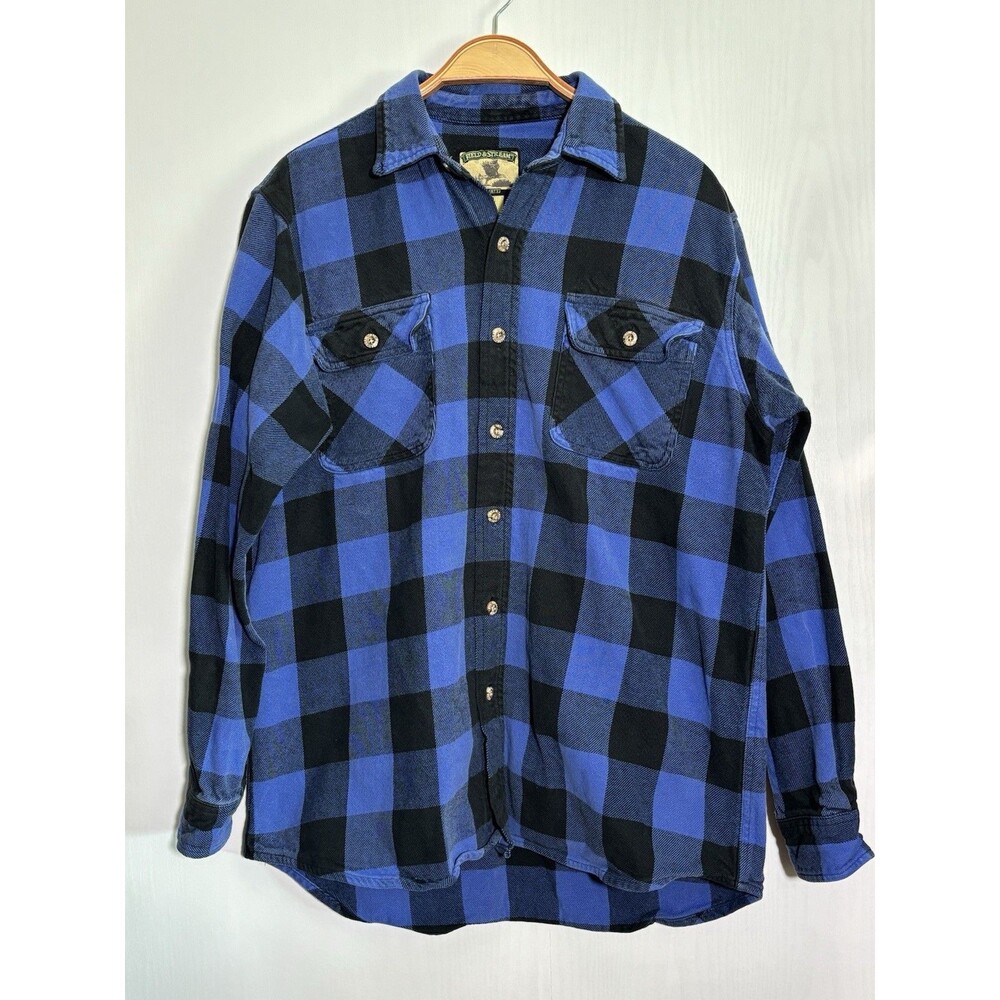 Field & Stream Flannel Shirt Shacket Mens L Tall Blue Check Plaid Heavy Work